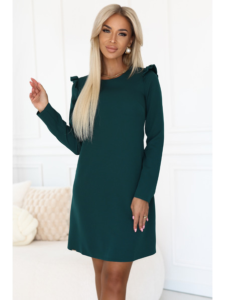 numoco Елегантна рокля NELL с волани на раменете - тъмнозелена