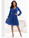 numoco Елегантна плисирана рокля ISABELLE с деколте и дълъг ръкав - тъмносиня