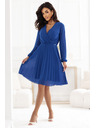 numoco Елегантна плисирана рокля ISABELLE с деколте и дълъг ръкав - тъмносиня