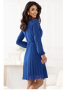 numoco Елегантна плисирана рокля ISABELLE с деколте и дълъг ръкав - тъмносиня