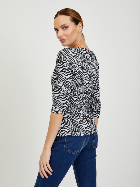 Orsay Бяло-черна дамска тениска с десен ORSAY