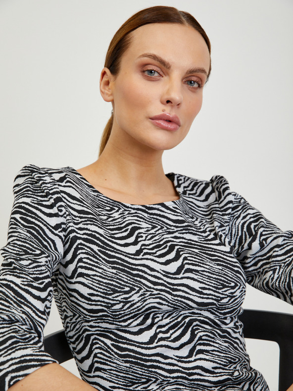 Orsay Бяло-черна дамска тениска с десен ORSAY