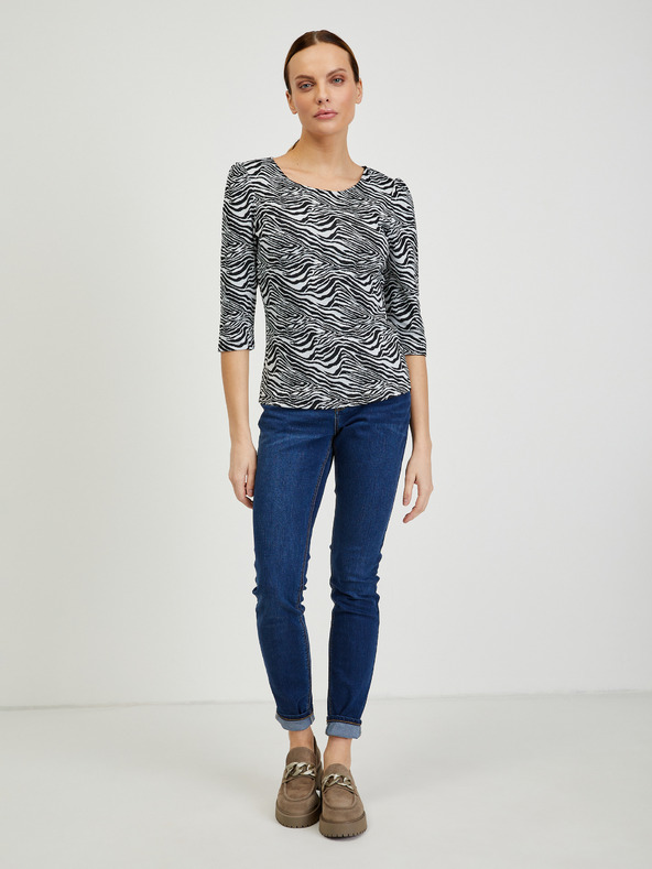 Orsay Бяло-черна дамска тениска с десен ORSAY