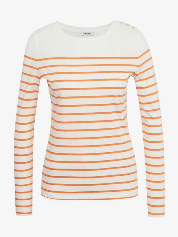 Orsay Оранжево-бяла дамска тениска на райе ORSAY