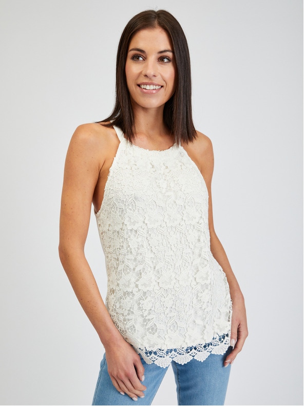Orsay Бял дамски дантелен потник ORSAY