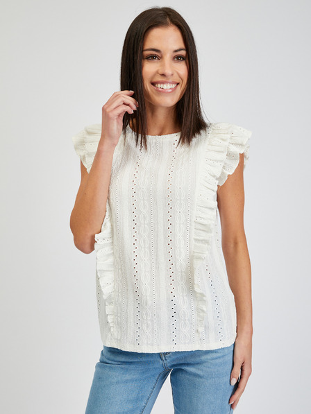 Orsay Бяла дамска тениска с волани ORSAY