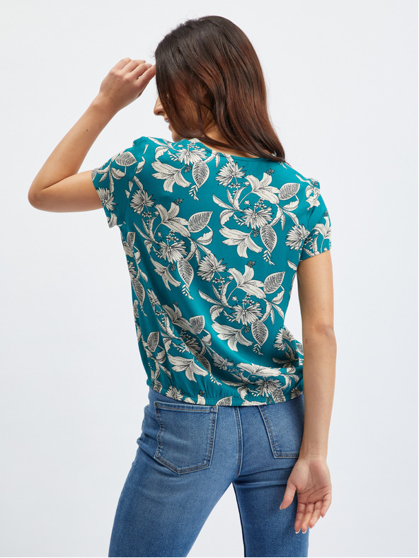 Orsay Петроленосиня дамска блуза на цветя ORSAY