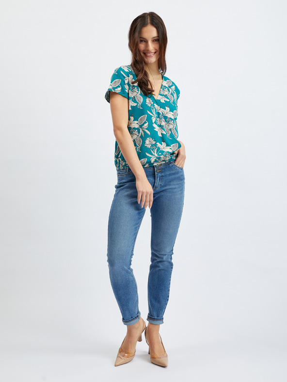 Orsay Петроленосиня дамска блуза на цветя ORSAY