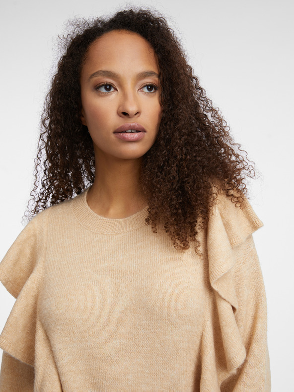 Orsay Бежов дамски пуловер с волани ORSAY