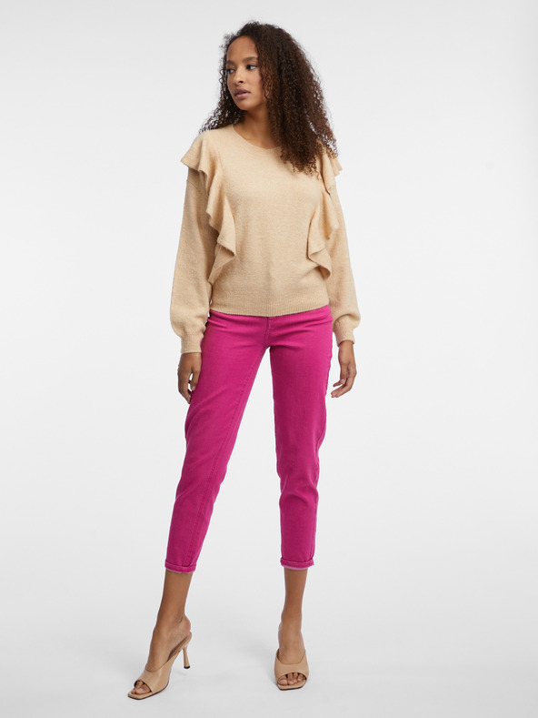 Orsay Бежов дамски пуловер с волани ORSAY