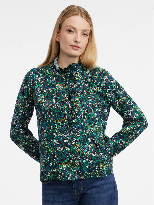 Orsay Тъмнозелена дамска блуза на цветя ORSAY