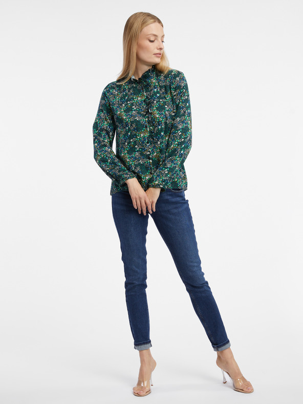 Orsay Тъмнозелена дамска блуза на цветя ORSAY