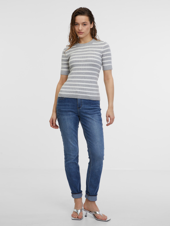 Orsay Светлосив дамски плетен топ на райе ORSAY