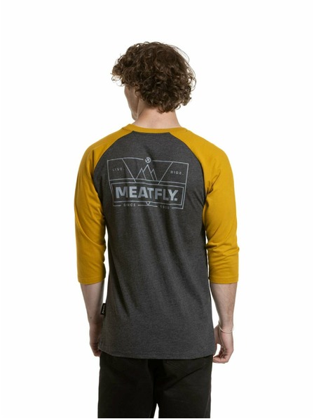 Meatfly Meatfly мъжка тениска с дълъг ръкав Kennedy Raglan Charcoal Heather / Mustard | Сива