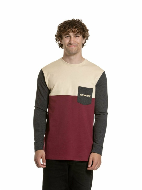 Meatfly Meatfly мъжка тениска с дълъг ръкав Harvey Sand / Dark Wine