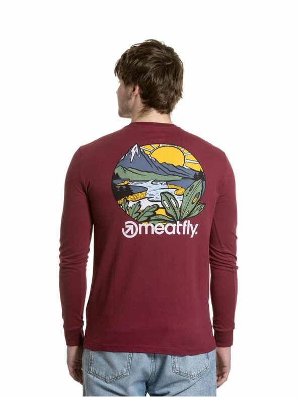 Meatfly Meatfly мъжка тениска с дълъг ръкав Julien Dark Wine Mountains | Червена
