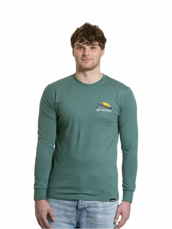 Meatfly Meatfly мъжка тениска с дълъг ръкав Julien Teal Green Mountains