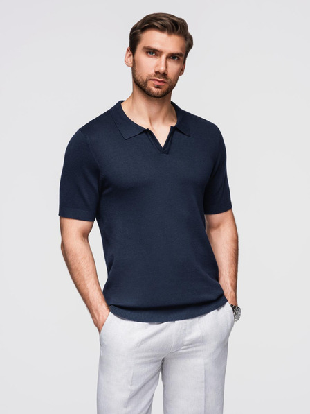 Ombre Clothing Мъжка поло тениска без копчета - тъмносиня