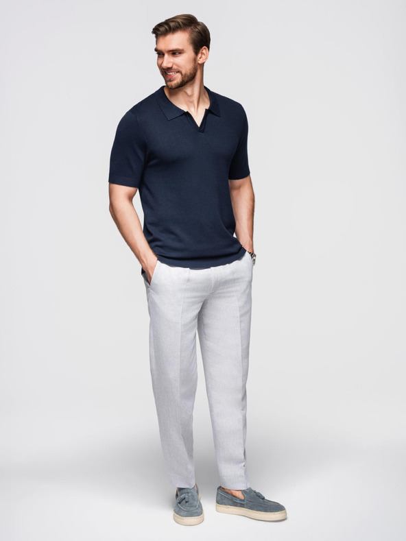 Ombre Clothing Мъжка поло тениска без копчета - тъмносиня