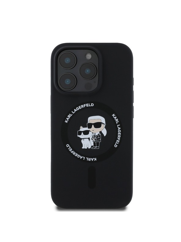 Karl Lagerfeld Karl Lagerfeld Течен силиконов калъф Karl and Choupette MagSafe за iPhone 16 Pro Черен