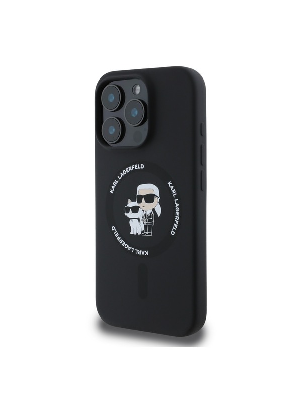 Karl Lagerfeld Karl Lagerfeld Течен силиконов калъф Karl and Choupette MagSafe за iPhone 16 Pro Черен