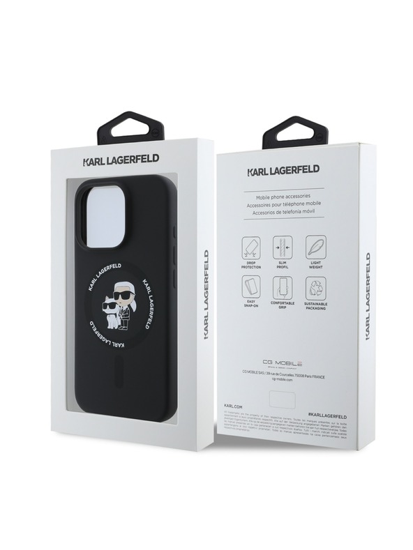 Karl Lagerfeld Karl Lagerfeld Течен силиконов калъф Karl and Choupette MagSafe за iPhone 16 Pro Max Черен