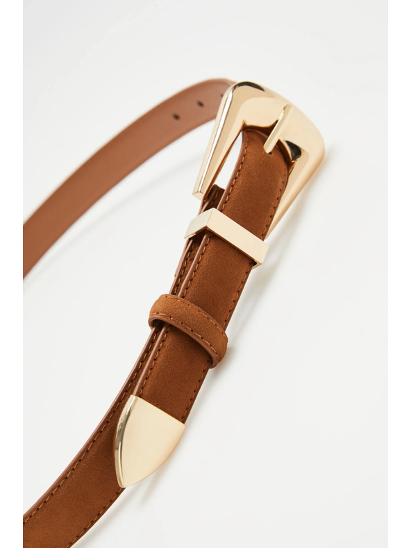 Moodo Кафяв дамски колан със златни детайли Moodo