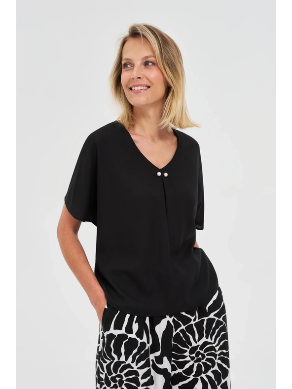 Moodo Черна свободна блуза с къс ръкав