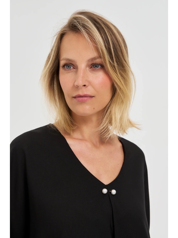 Moodo Черна свободна блуза с къс ръкав