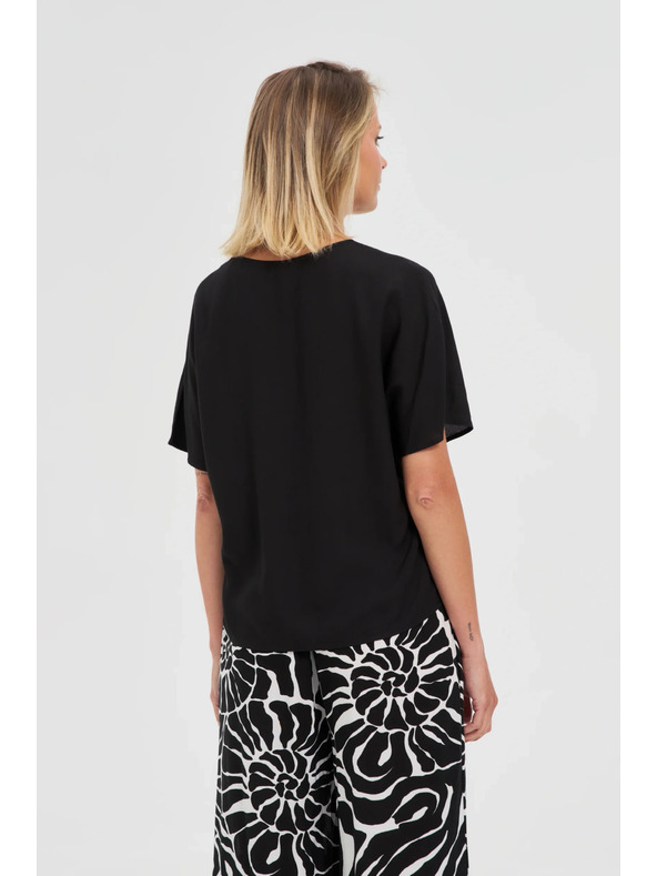 Moodo Черна свободна блуза с къс ръкав