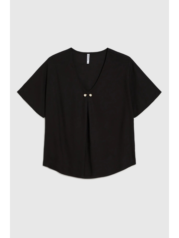 Moodo Черна свободна блуза с къс ръкав
