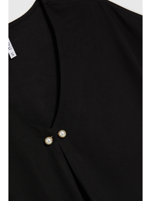 Moodo Черна свободна блуза с къс ръкав