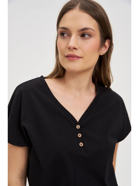 Moodo Дамска черна блуза с декоративни копчета