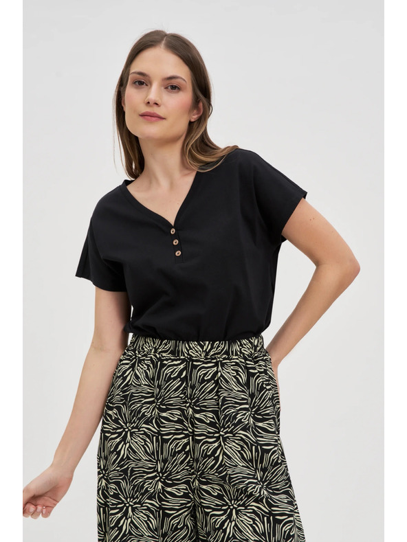 Moodo Дамска черна блуза с декоративни копчета