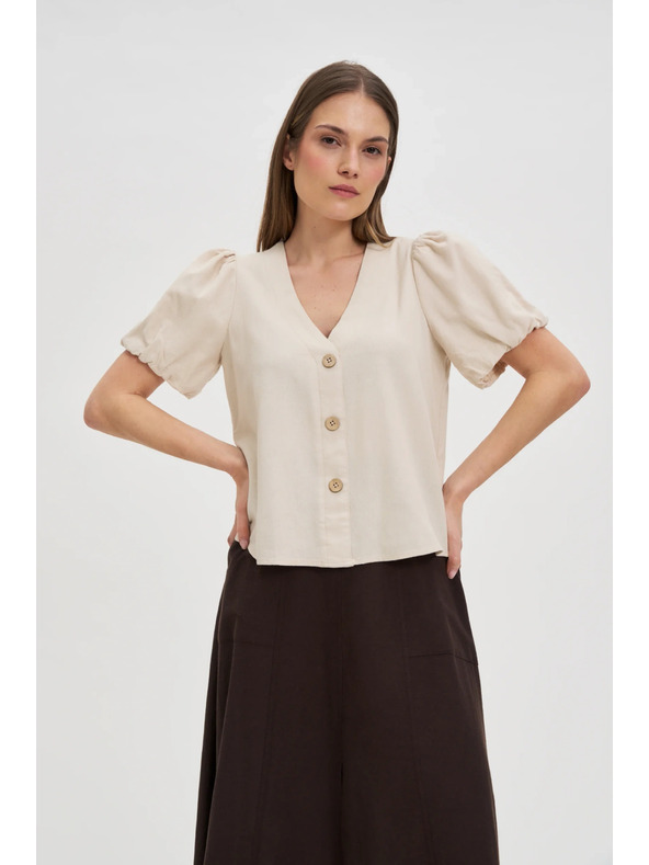 Moodo Бежова дамска риза с къс ръкав
