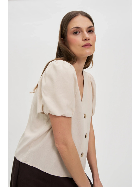 Moodo Бежова дамска риза с къс ръкав