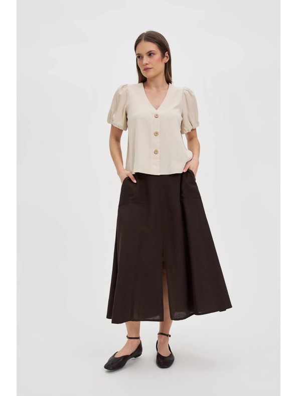 Moodo Бежова дамска риза с къс ръкав