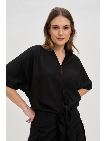 Moodo Дамски черен топ със завързване