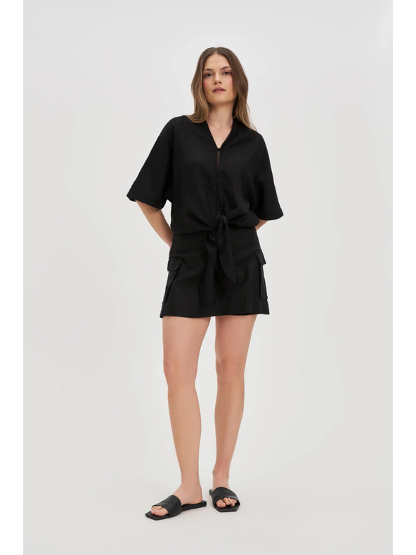 Moodo Дамски черен топ със завързване