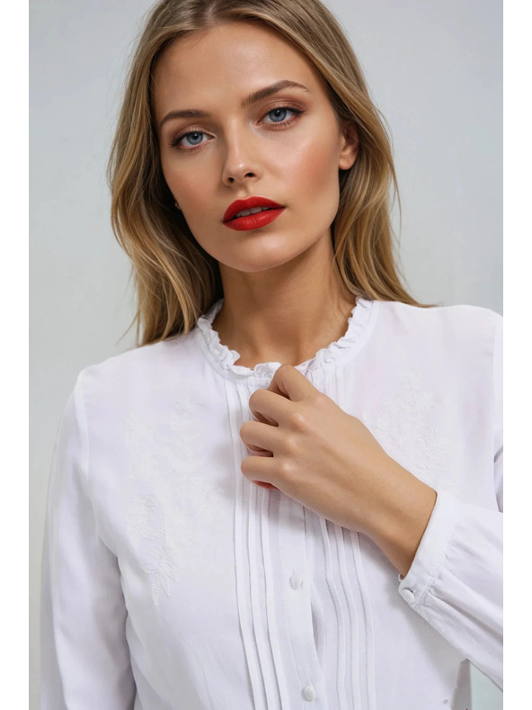 Moodo Дамска бяла блуза с висока яка Moodo