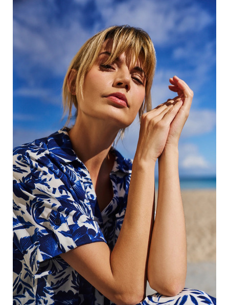 Moodo Синьо-бяла щампована блуза