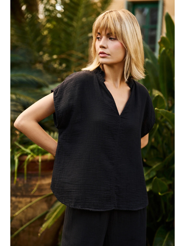 Moodo Черна памучна свободна блуза