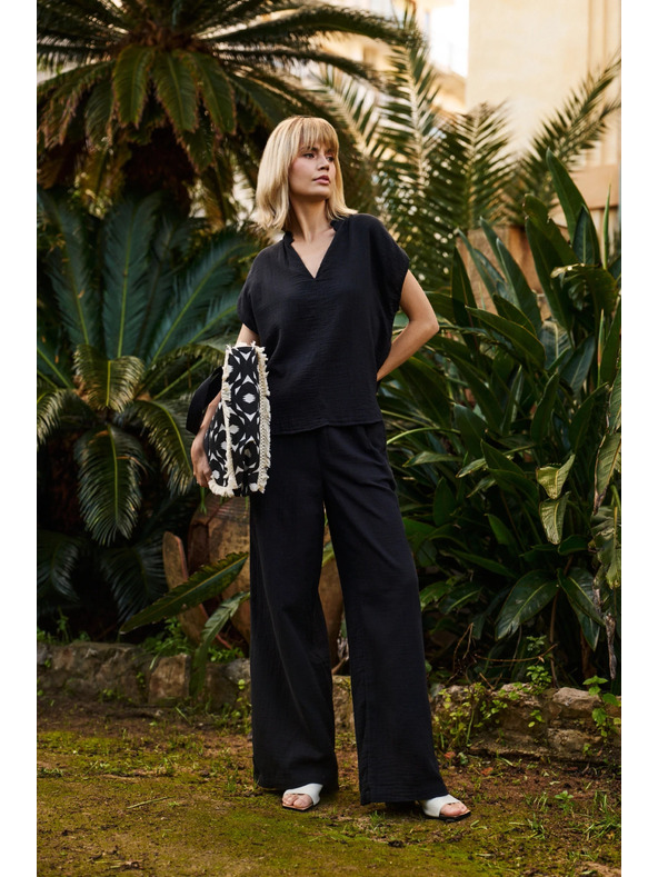 Moodo Черна памучна свободна блуза