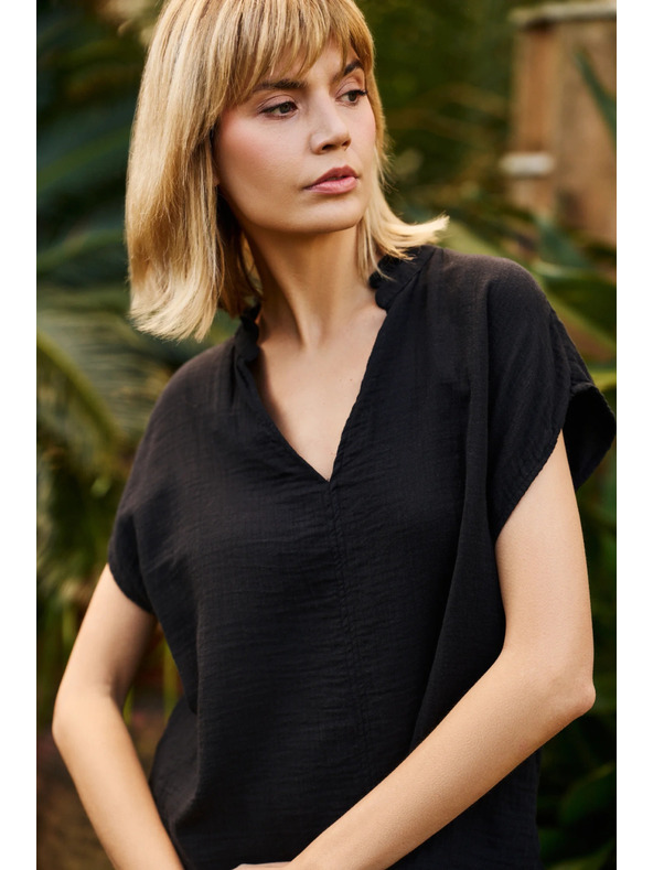 Moodo Черна памучна свободна блуза