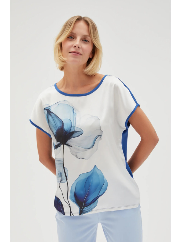 Moodo Дамска бяла блуза със сини цветя