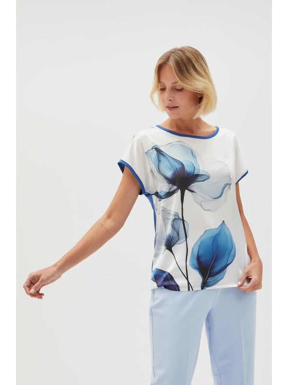 Moodo Дамска бяла блуза със сини цветя