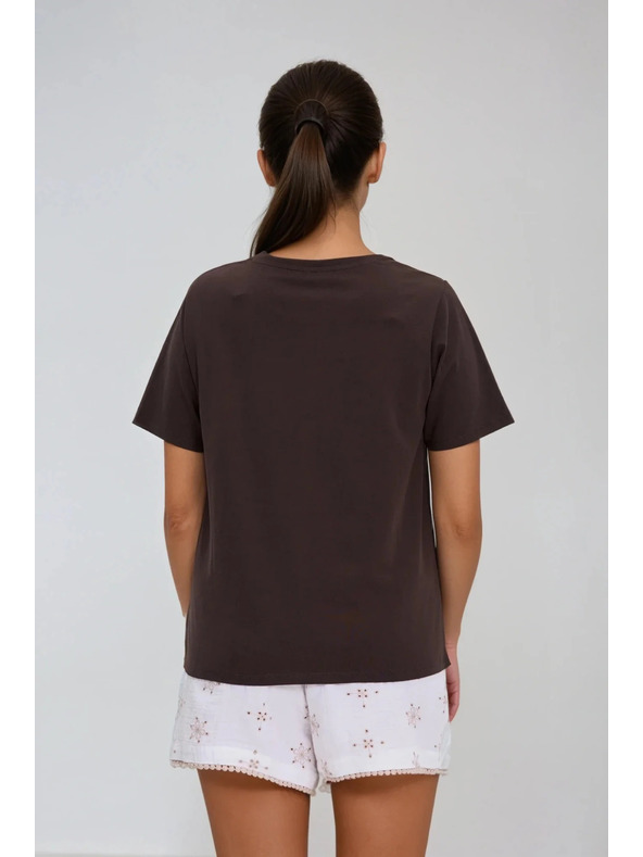 Moodo Дамски кафяв топ с мадейра кант