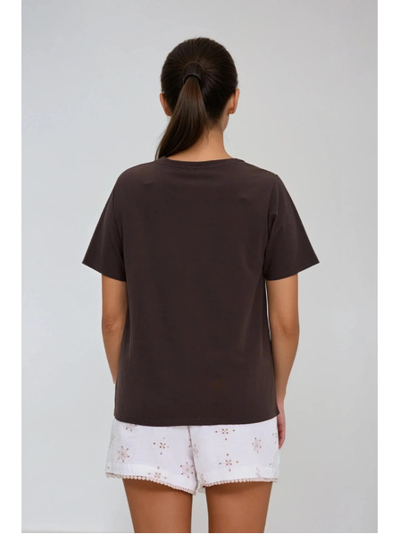 Moodo Дамски кафяв топ с мадейра кант