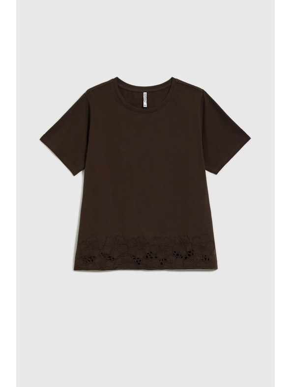 Moodo Дамски кафяв топ с мадейра кант