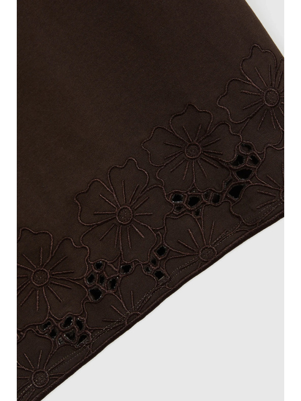 Moodo Дамски кафяв топ с мадейра кант